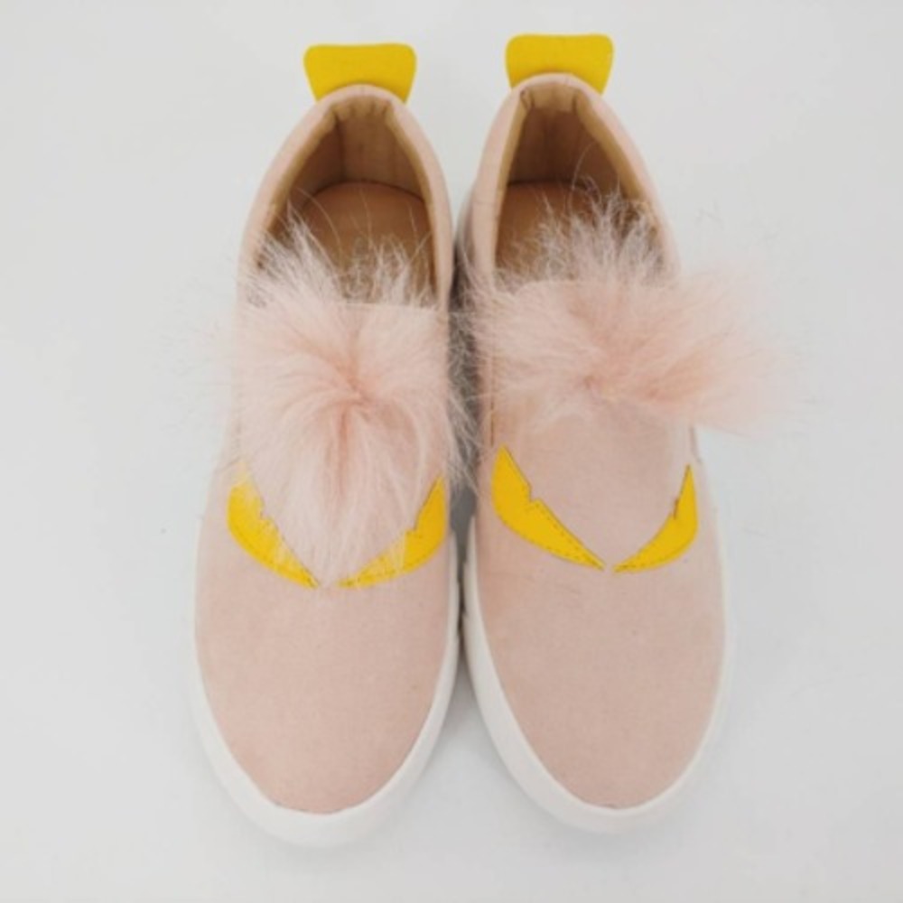 Jacobies Shoes Womens Vaness Pink 7 Slip On Sneakers Low Top Pompom Comfort